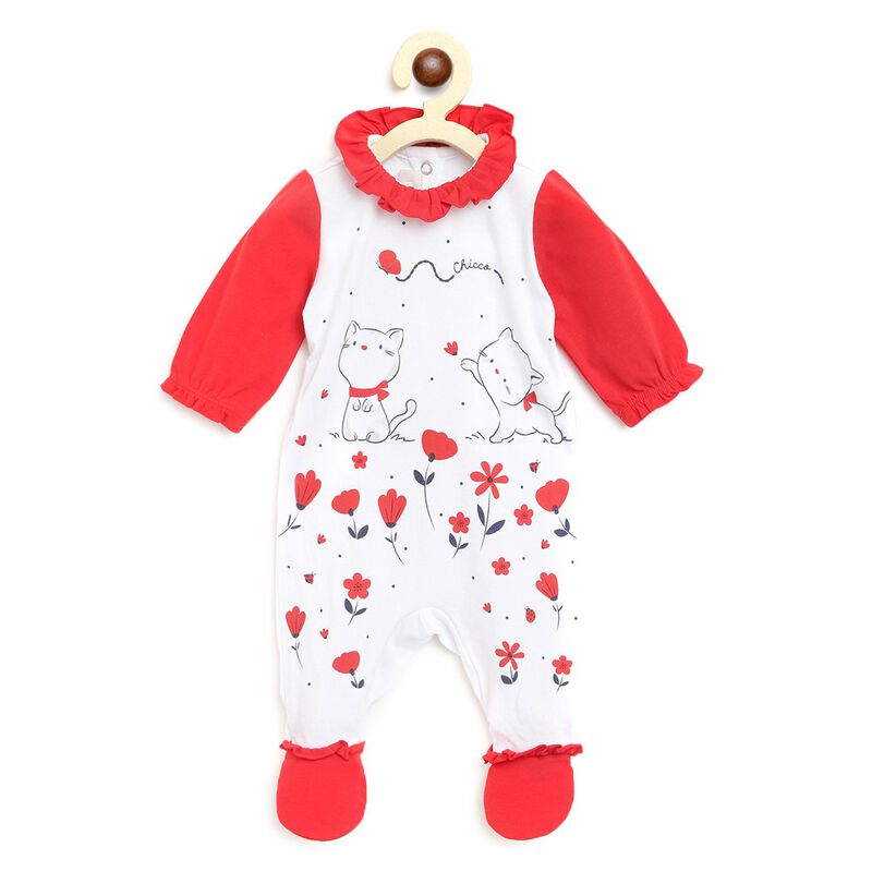 Girls White & Red Nappy Opening Babysuit image number null